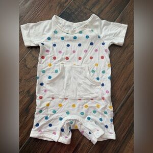 Kyte Baby shortall in rainbow polka dots